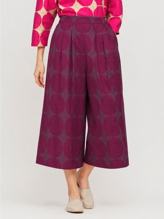 Marimekko Pants - Marimekko Purple Polka Dot Cropped Wide-Leg Pants